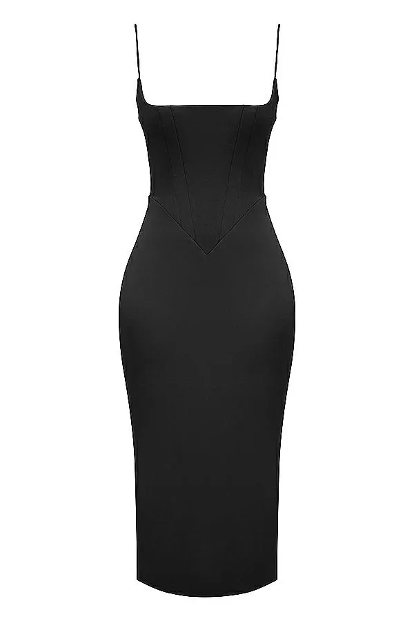 Women Anais Black Satin Pointed Corset Midi Dress House Of CB Dresses Women Anais Black Satin Pointed Corset Midi Dress House Of CB Dresses