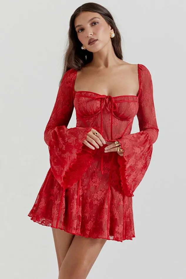 Women Analissa Scarlet Lace Corset Dress House Of CB Dresses