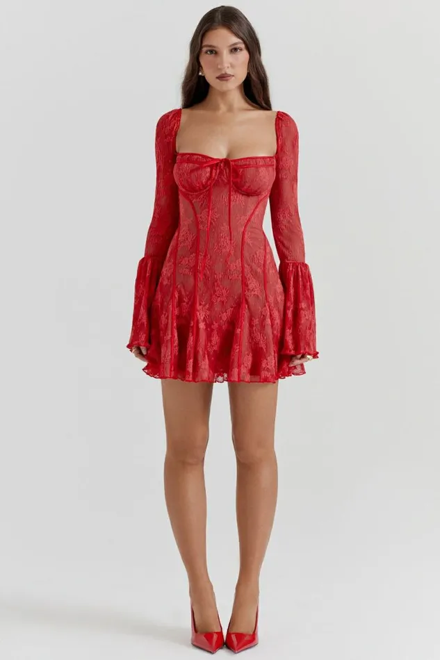 Women Analissa Scarlet Lace Corset Dress House Of CB Dresses