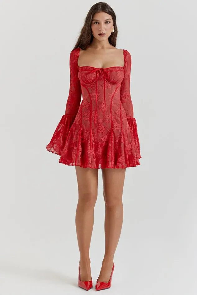 Women Analissa Scarlet Lace Corset Dress House Of CB Dresses