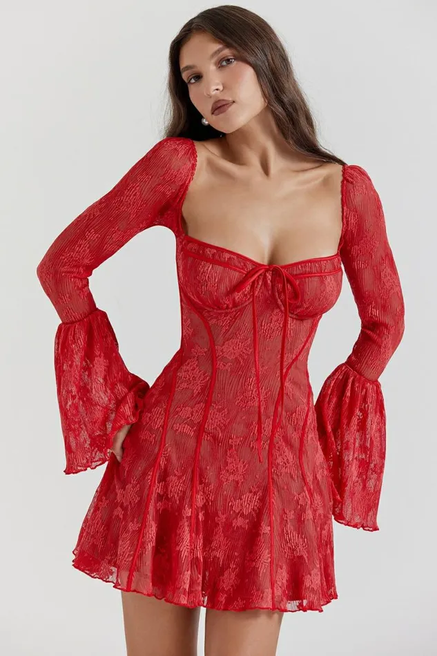 Women Analissa Scarlet Lace Corset Dress House Of CB Dresses