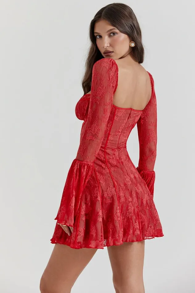 Women Analissa Scarlet Lace Corset Dress House Of CB Dresses