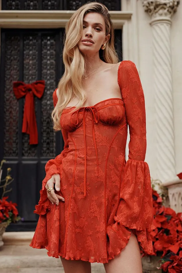 Women Analissa Scarlet Lace Corset Dress House Of CB Dresses
