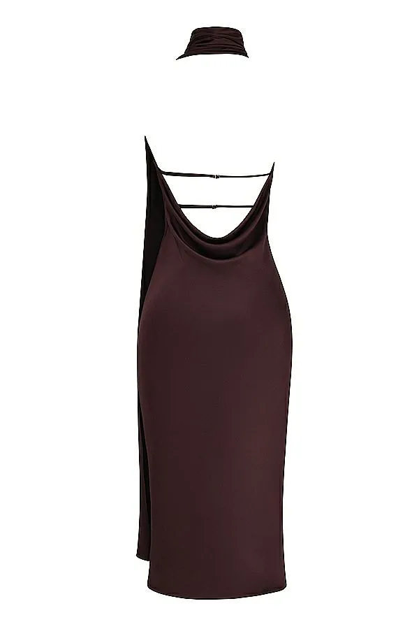 Women Angelina Chocolate Wrap Neck Midi Dress House Of CB Dresses