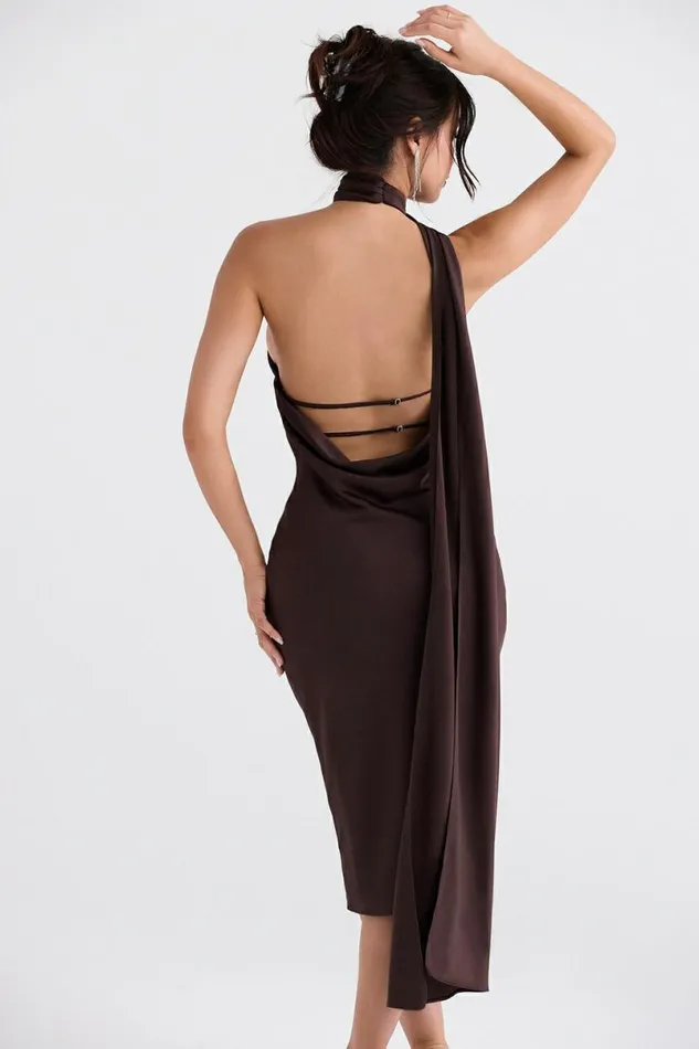 Women Angelina Chocolate Wrap Neck Midi Dress House Of CB Dresses