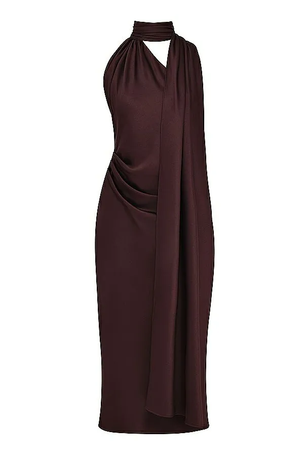 Women Angelina Chocolate Wrap Neck Midi Dress House Of CB Dresses