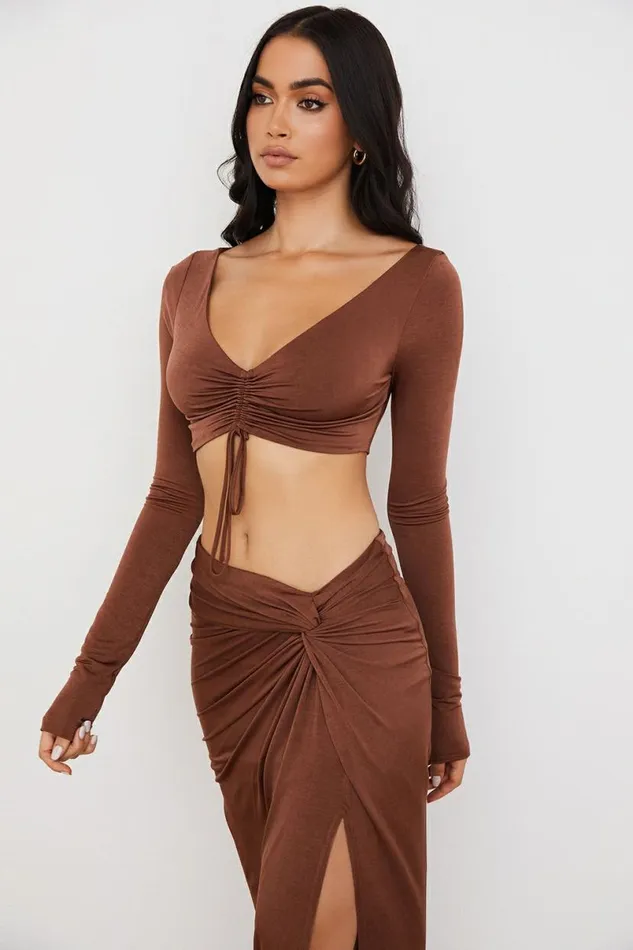 Women Angelita Chocolate Gathered Crop Top House Of CB Tops