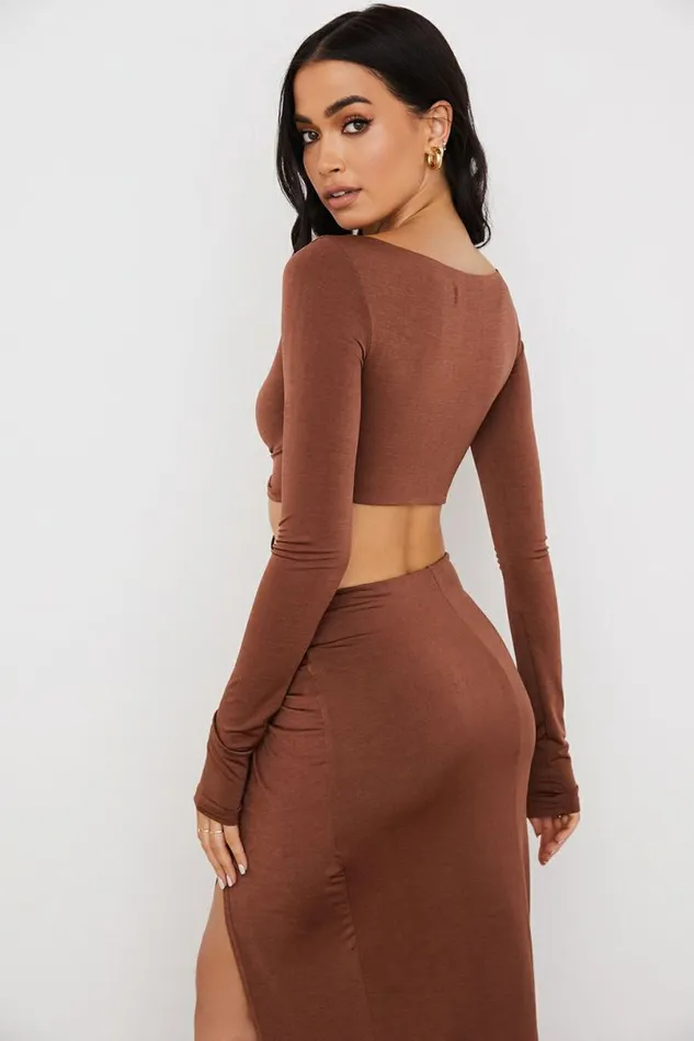 Women Angelita Chocolate Gathered Crop Top House Of CB Tops