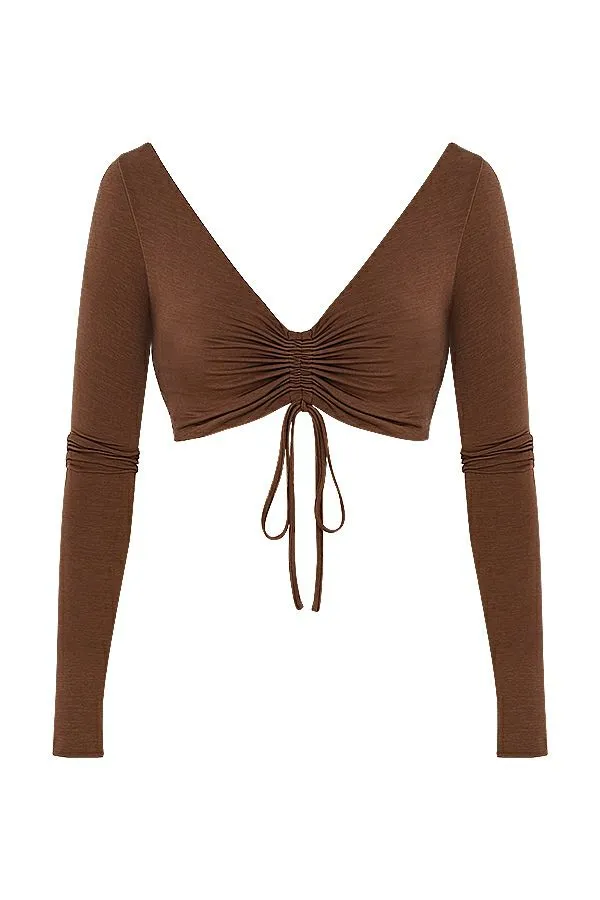 Women Angelita Chocolate Gathered Crop Top House Of CB Tops