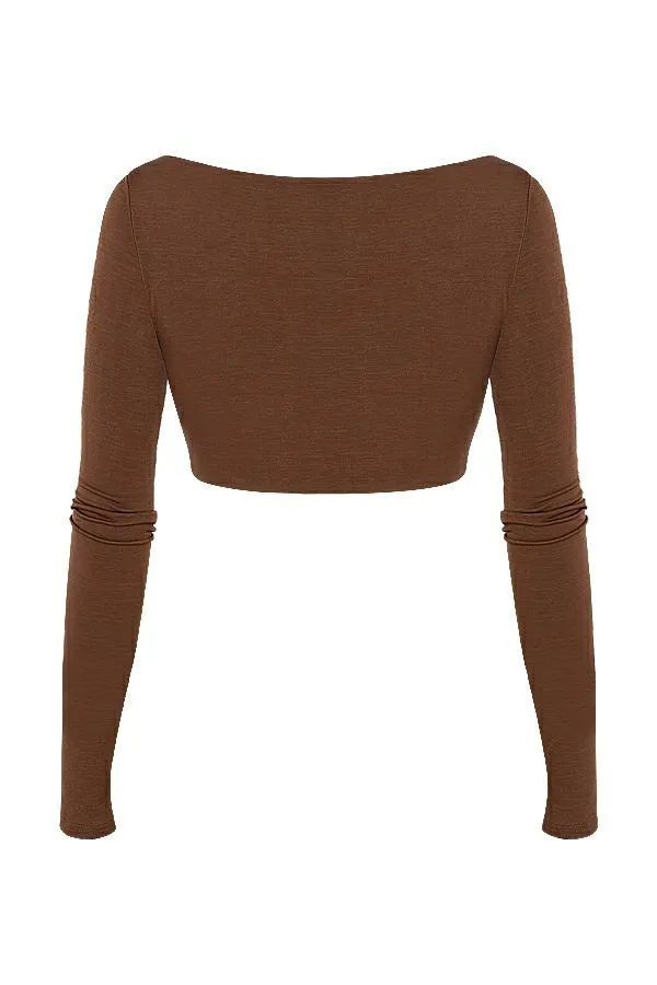 Women Angelita Chocolate Gathered Crop Top House Of CB Tops
