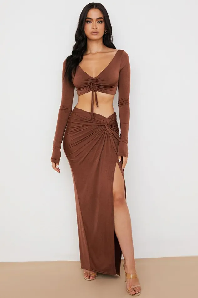 Women Angelita Chocolate Gathered Crop Top House Of CB Tops