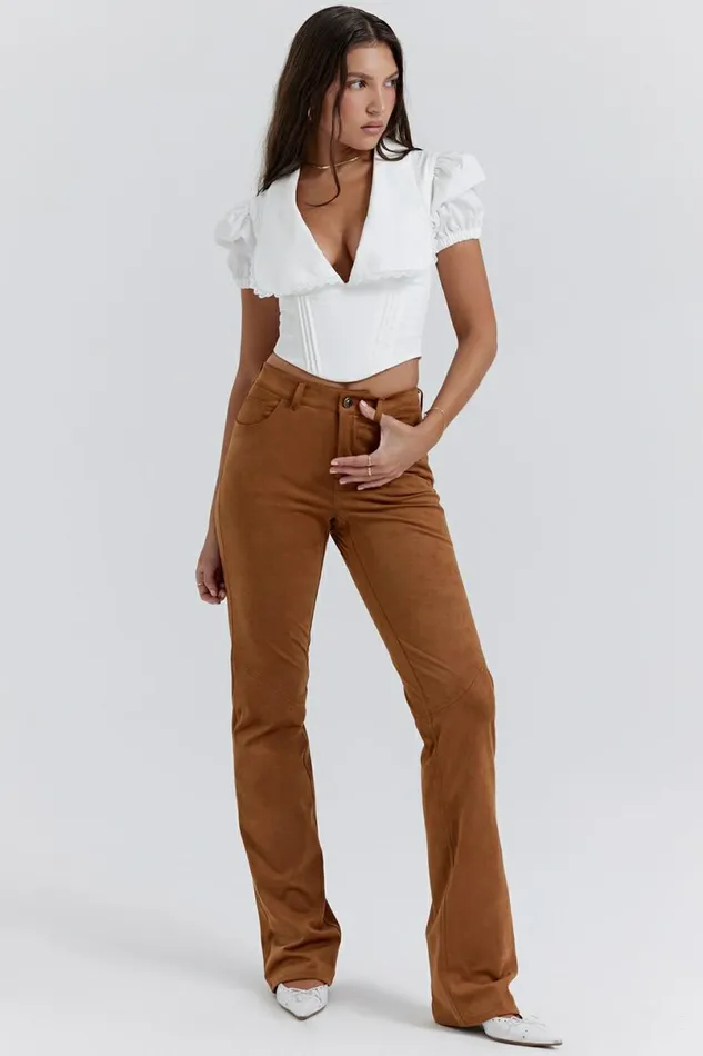 Women Apollo Tan Vegan Suede Trousers House Of CB Bottoms