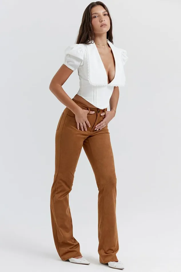 Women Apollo Tan Vegan Suede Trousers House Of CB Bottoms