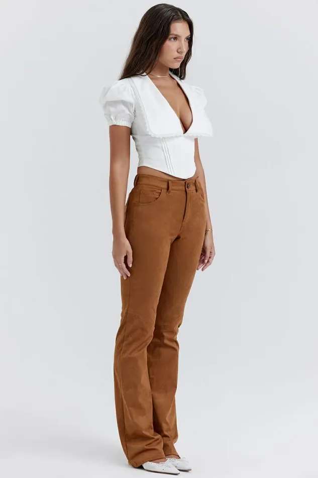 Women Apollo Tan Vegan Suede Trousers House Of CB Bottoms