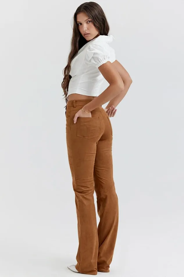 Women Apollo Tan Vegan Suede Trousers House Of CB Bottoms