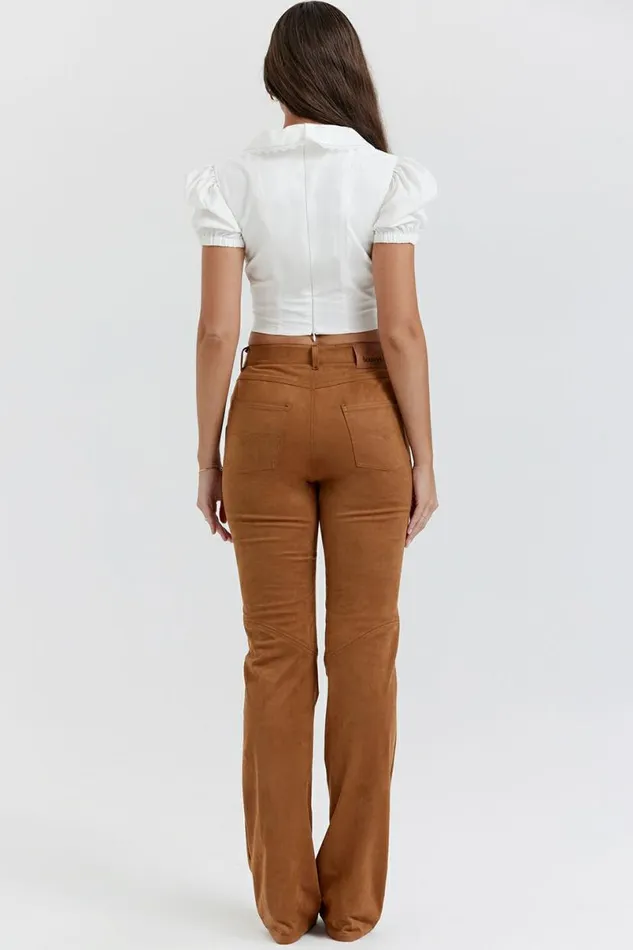 Women Apollo Tan Vegan Suede Trousers House Of CB Bottoms