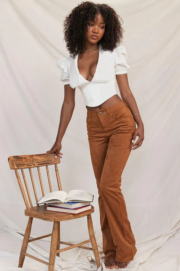 Women Apollo Tan Vegan Suede Trousers House Of CB Bottoms