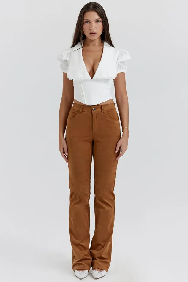 Women Apollo Tan Vegan Suede Trousers House Of CB Bottoms