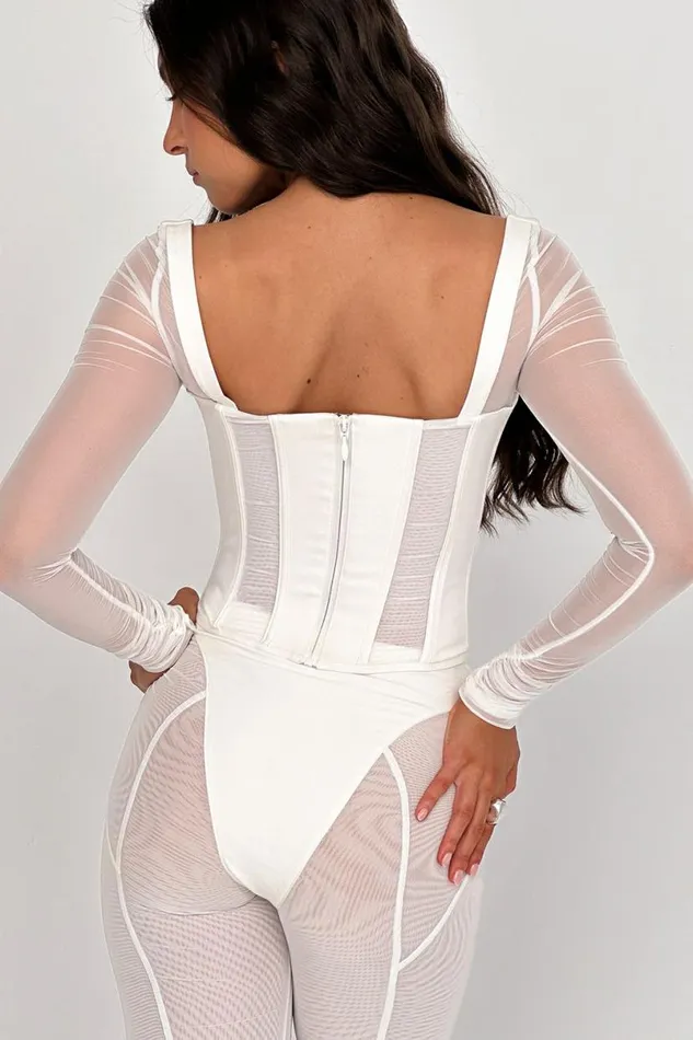 Women Araminta White Long Sleeve Mesh Corset House Of CB Corsets Women Araminta White Long Sleeve Mesh Corset House Of CB Corsets