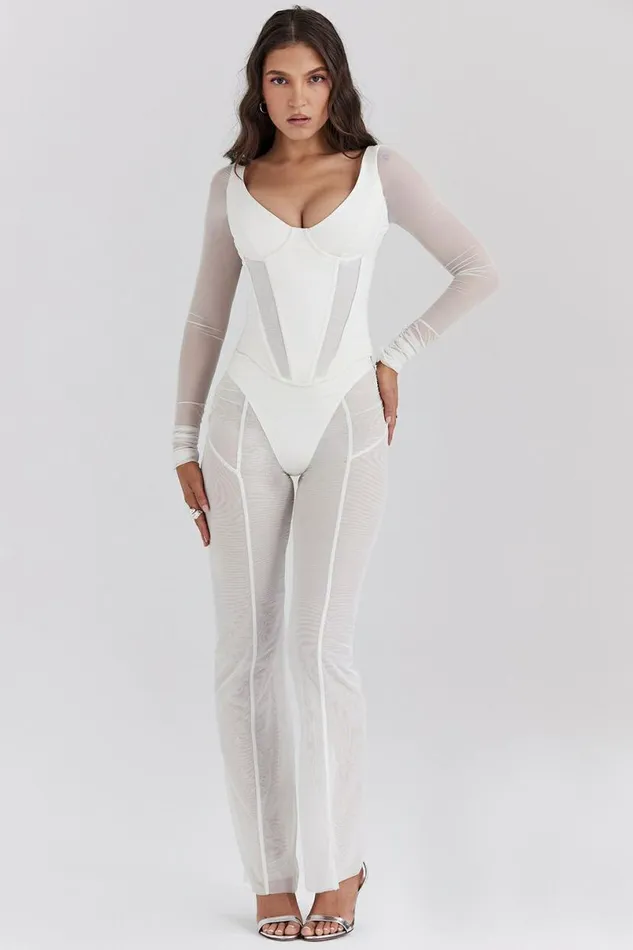 Women Araminta White Long Sleeve Mesh Corset House Of CB Corsets Women Araminta White Long Sleeve Mesh Corset House Of CB Corsets