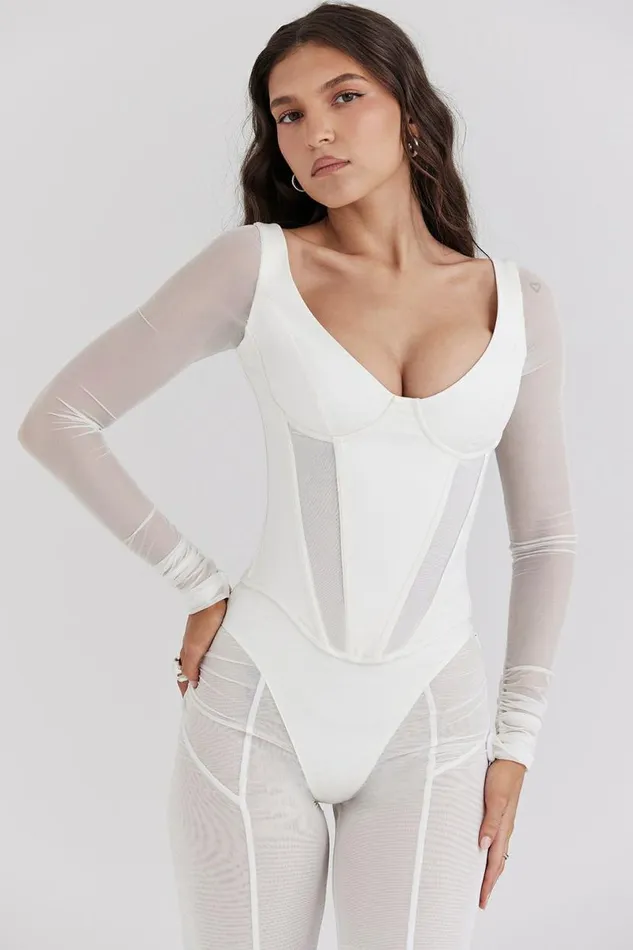Women Araminta White Long Sleeve Mesh Corset House Of CB Corsets Women Araminta White Long Sleeve Mesh Corset House Of CB Corsets