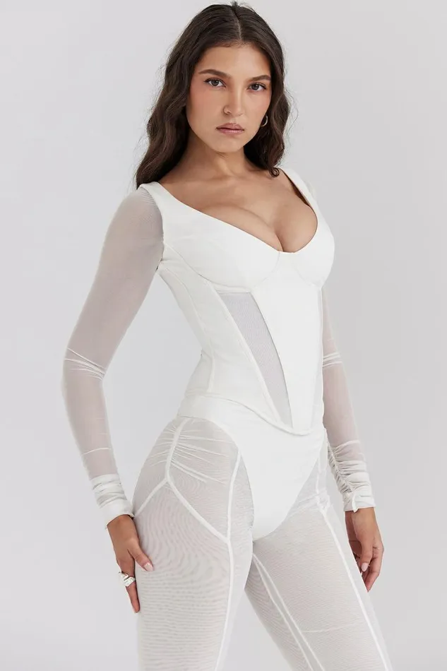 Women Araminta White Long Sleeve Mesh Corset House Of CB Corsets Women Araminta White Long Sleeve Mesh Corset House Of CB Corsets