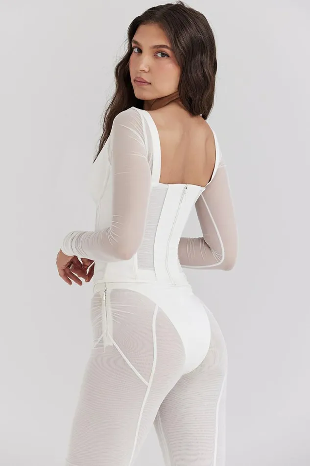 Women Araminta White Long Sleeve Mesh Corset House Of CB Corsets Women Araminta White Long Sleeve Mesh Corset House Of CB Corsets