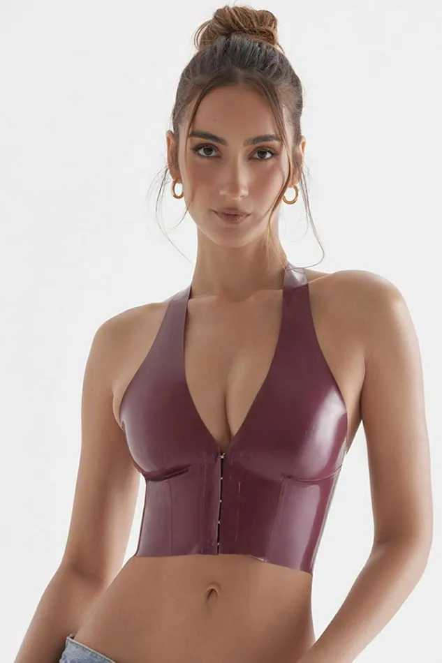 Women Ariadne Merlot Latex Halter Top House Of CB Tops