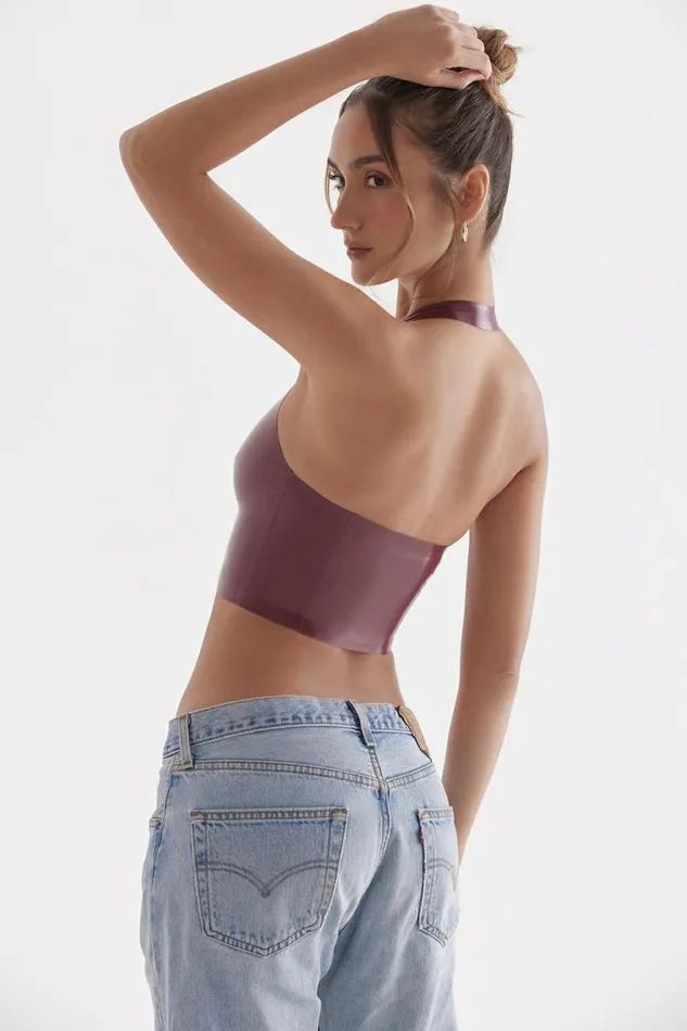 Women Ariadne Merlot Latex Halter Top House Of CB Tops