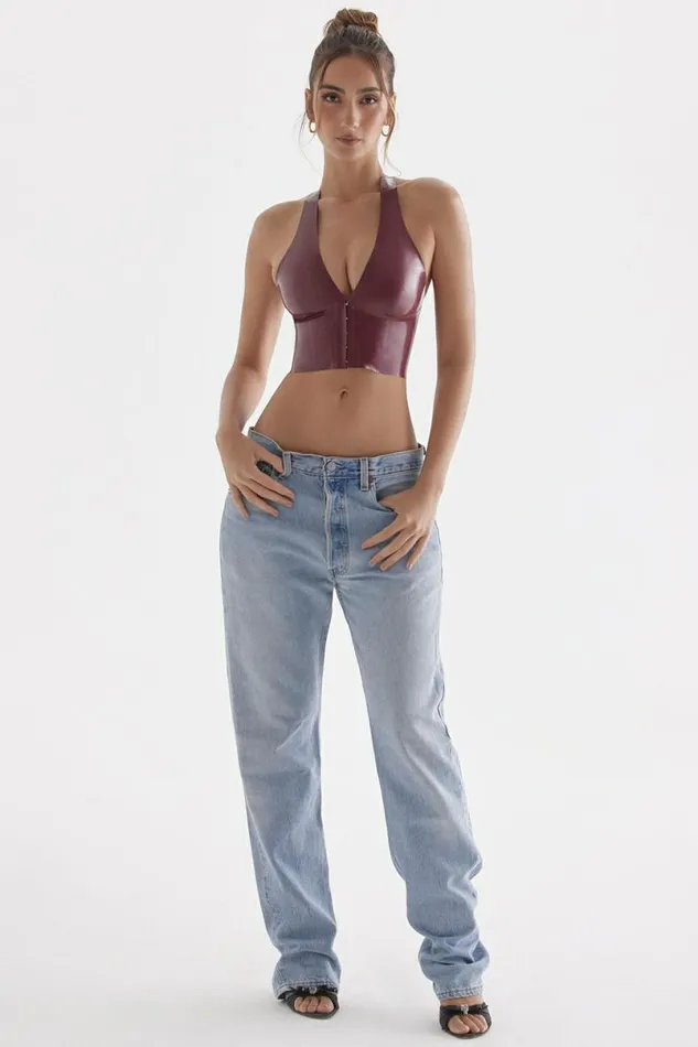 Women Ariadne Merlot Latex Halter Top House Of CB Tops