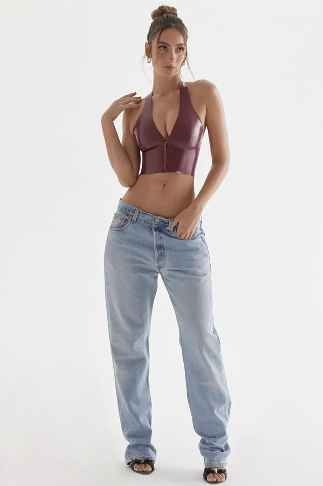 Women Ariadne Merlot Latex Halter Top House Of CB Tops