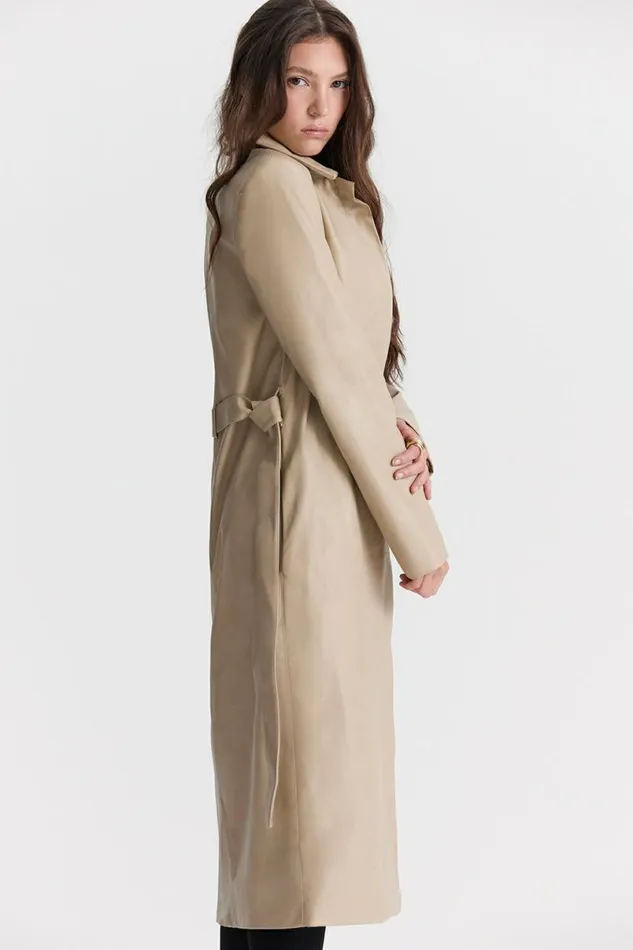 Women Ariel Beige Vegan Leather Trench Coat House Of CB Outerwear Women Ariel Beige Vegan Leather Trench Coat House Of CB Outerwear