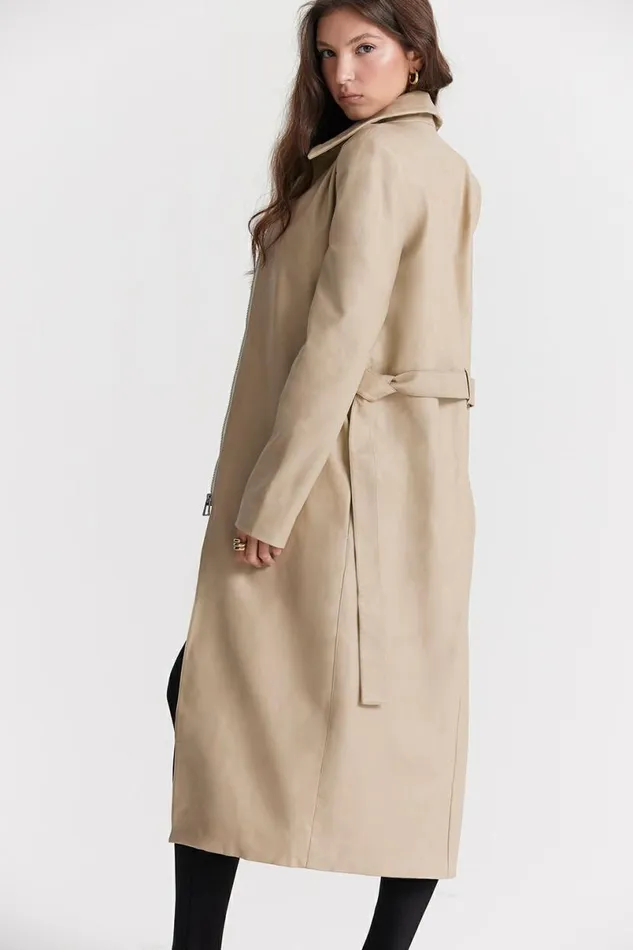 Women Ariel Beige Vegan Leather Trench Coat House Of CB Outerwear Women Ariel Beige Vegan Leather Trench Coat House Of CB Outerwear