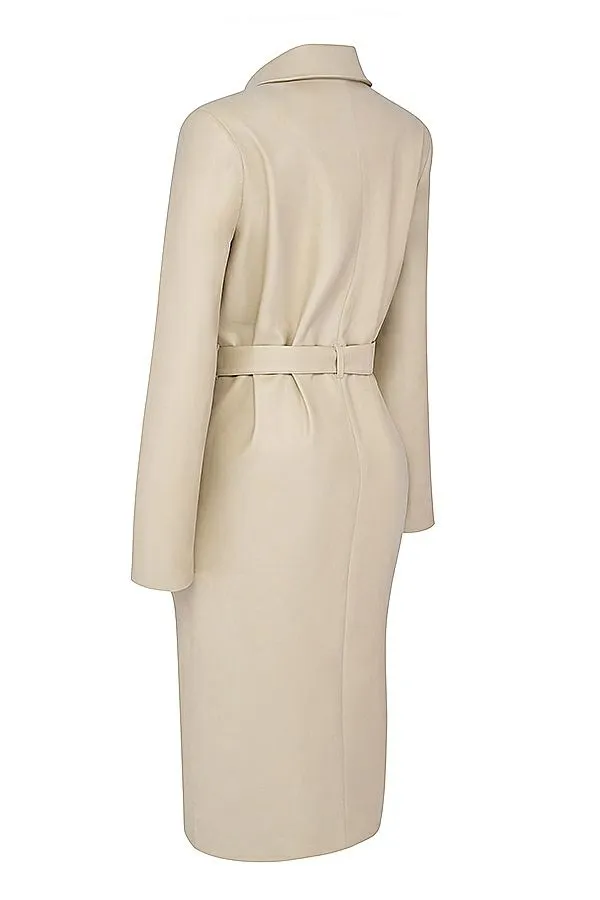 Women Ariel Beige Vegan Leather Trench Coat House Of CB Outerwear Women Ariel Beige Vegan Leather Trench Coat House Of CB Outerwear