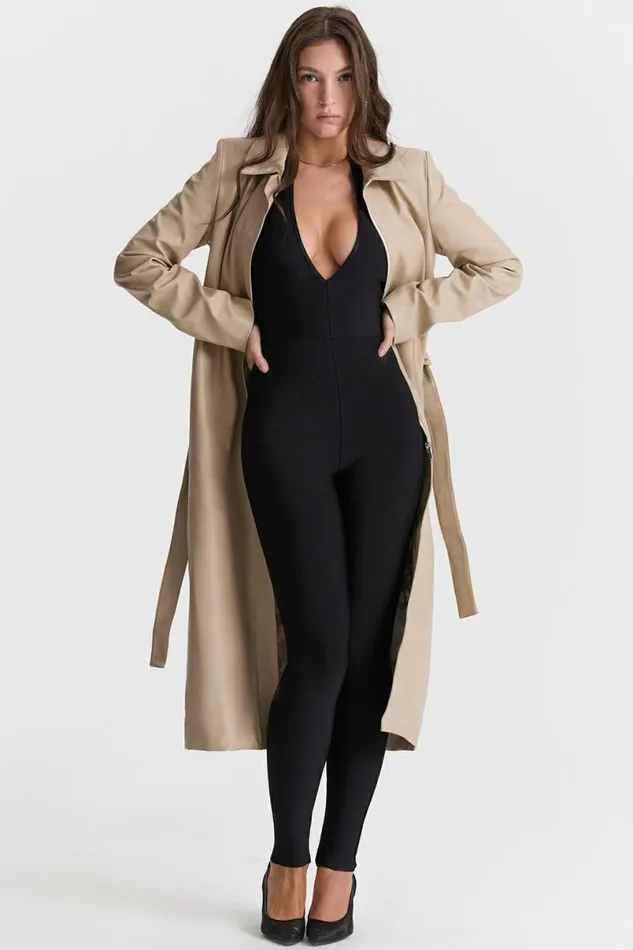 Women Ariel Beige Vegan Leather Trench Coat House Of CB Outerwear Women Ariel Beige Vegan Leather Trench Coat House Of CB Outerwear
