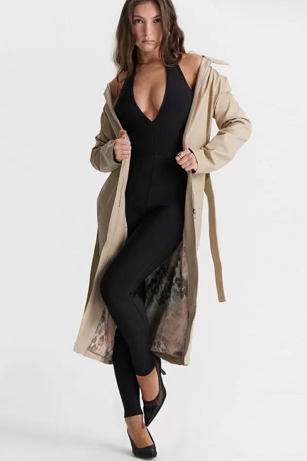 Women Ariel Beige Vegan Leather Trench Coat House Of CB Outerwear Women Ariel Beige Vegan Leather Trench Coat House Of CB Outerwear