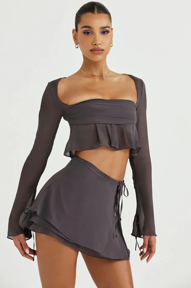 Women Athena Shadow Long Sleeve Floaty Top House Of CB Tops