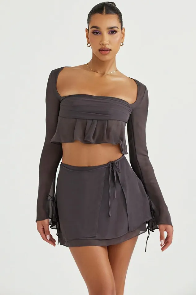 Women Athena Shadow Long Sleeve Floaty Top House Of CB Tops Women Athena Shadow Long Sleeve Floaty Top House Of CB Tops
