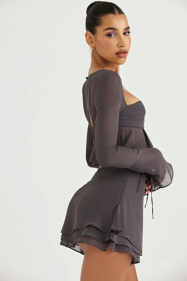 Women Athena Shadow Long Sleeve Floaty Top House Of CB Tops Women Athena Shadow Long Sleeve Floaty Top House Of CB Tops