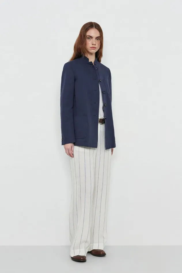 Women BALIW 8211 Cotton Linen Singlebreasted Jacket 8211 Blu Massimo Alba Jackets and Coats Women BALIW 8211 Cotton Linen Singlebreasted Jacket 8211 Blu Massimo Alba Jackets and Coats