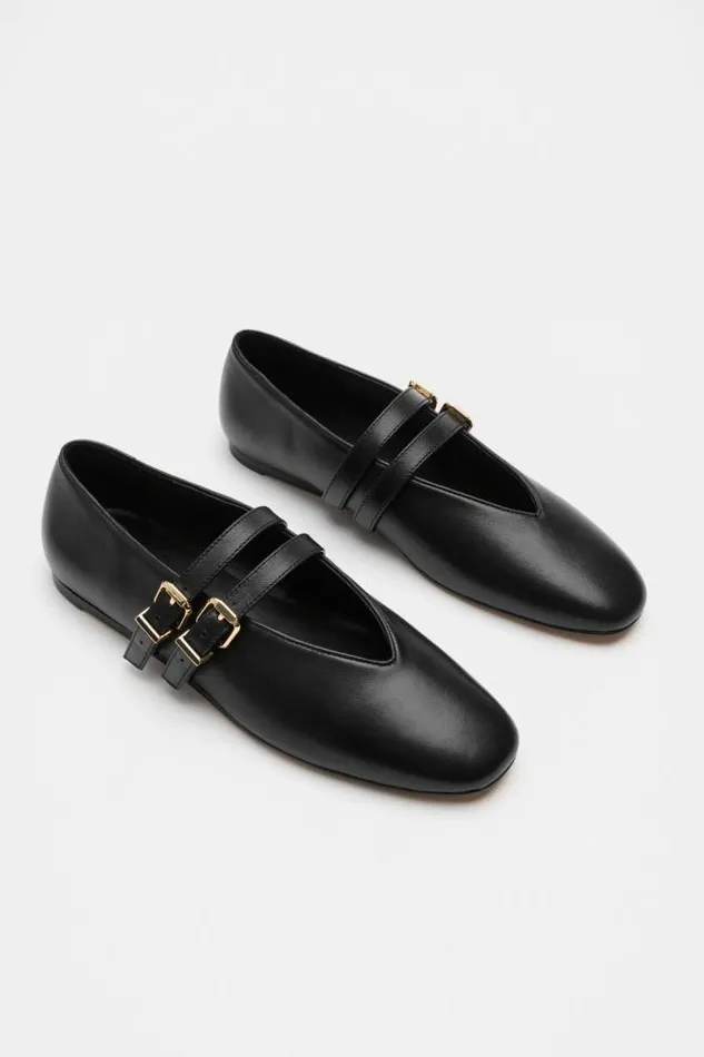 Women Ballets Seed Heritage Astrid Double Strap Ballet Flat Black