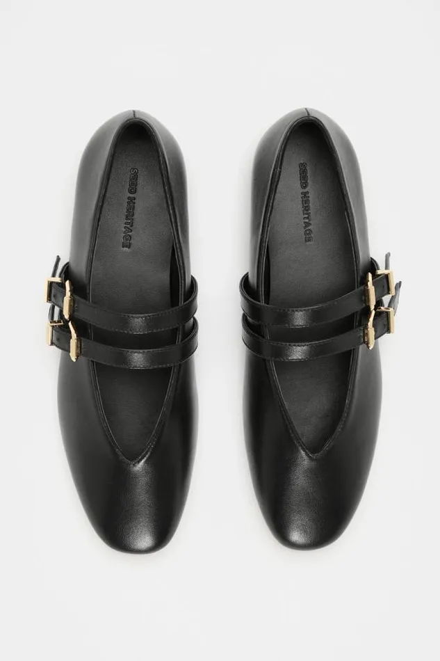 Women Ballets Seed Heritage Astrid Double Strap Ballet Flat Black