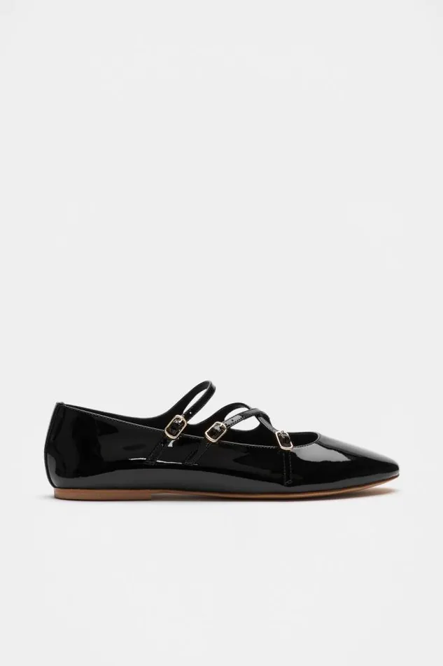 Women Ballets Seed Heritage Cameron Triple Strap Ballet Flat Black Patent