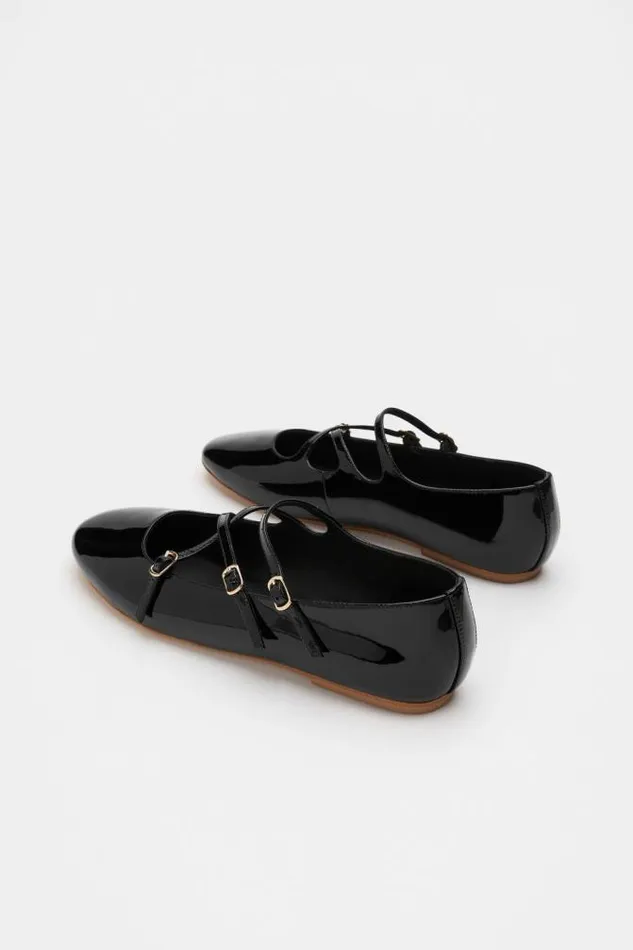 Women Ballets Seed Heritage Cameron Triple Strap Ballet Flat Black Patent