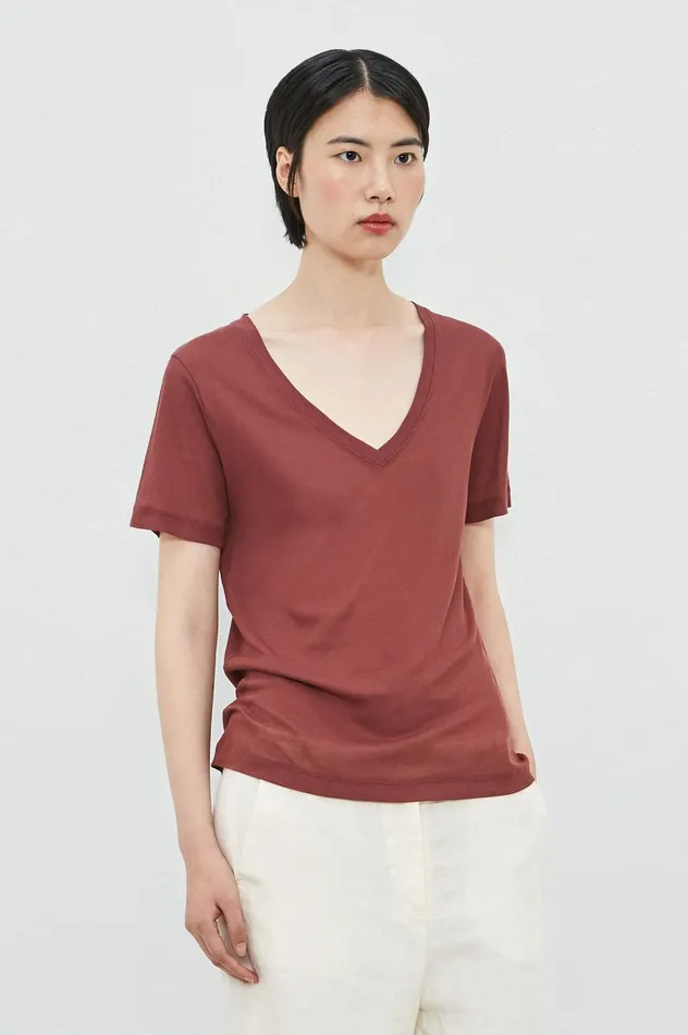 Women BATH 8211 Cotton Silk Jersey Tshirt 8211 Dim Burgundy Massimo Alba Gifts For Her