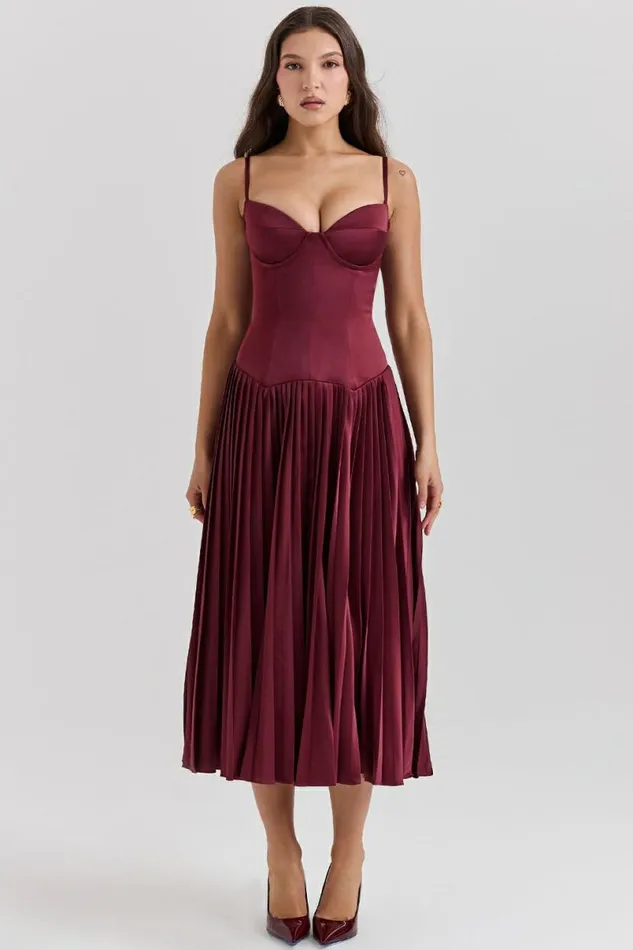 Women Beau Wine Pleated Midi Dress House Of CB Dresses Women Beau Wine Pleated Midi Dress House Of CB Dresses