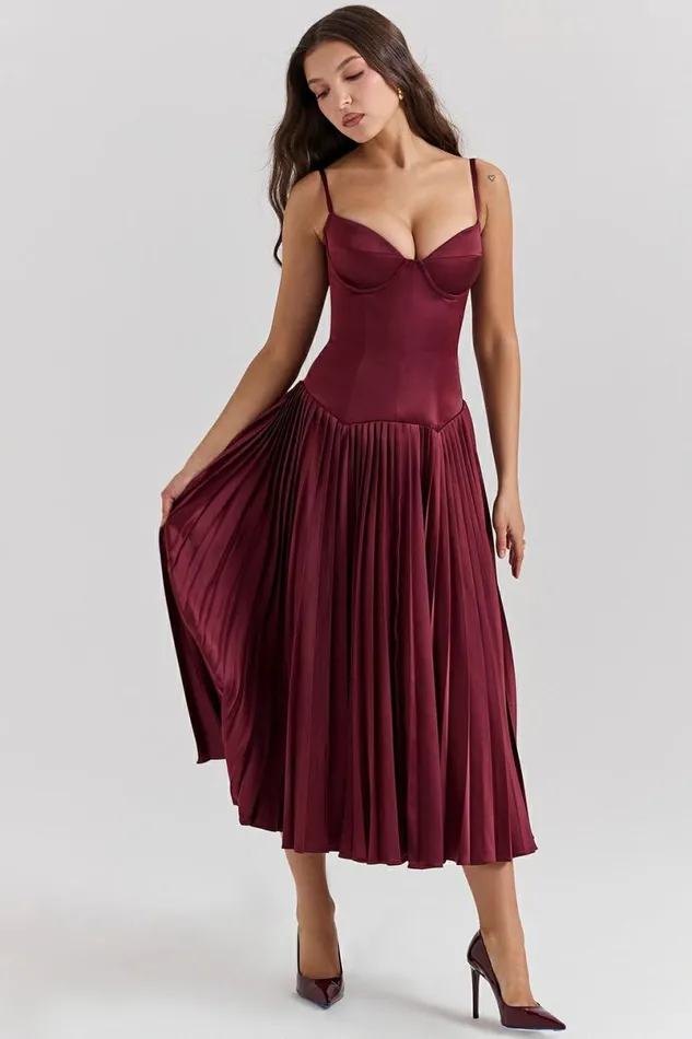 Women Beau Wine Pleated Midi Dress House Of CB Dresses Women Beau Wine Pleated Midi Dress House Of CB Dresses