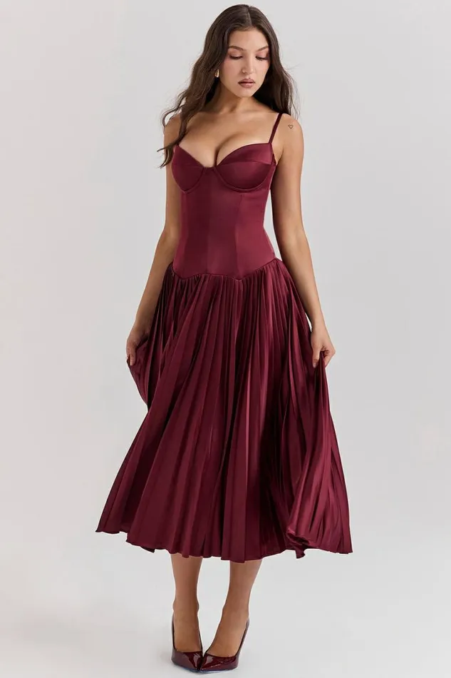 Women Beau Wine Pleated Midi Dress House Of CB Dresses Women Beau Wine Pleated Midi Dress House Of CB Dresses