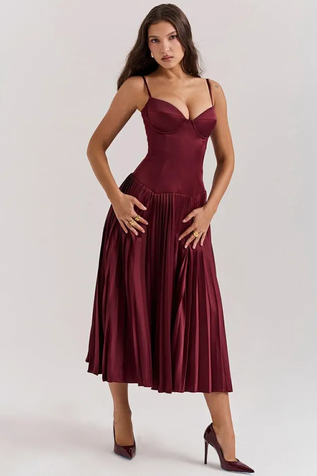 Women Beau Wine Pleated Midi Dress House Of CB Dresses Women Beau Wine Pleated Midi Dress House Of CB Dresses