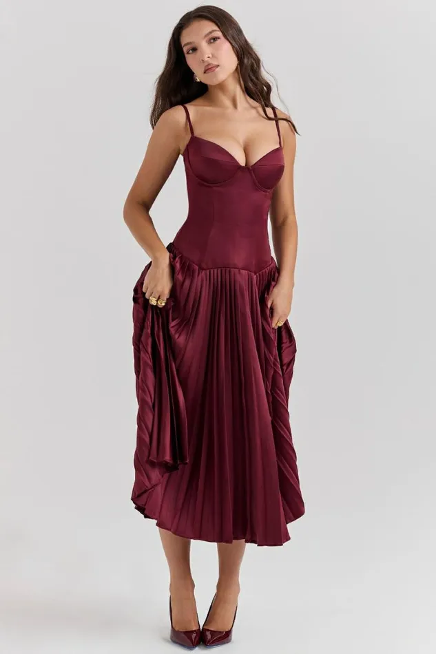 Women Beau Wine Pleated Midi Dress House Of CB Dresses Women Beau Wine Pleated Midi Dress House Of CB Dresses